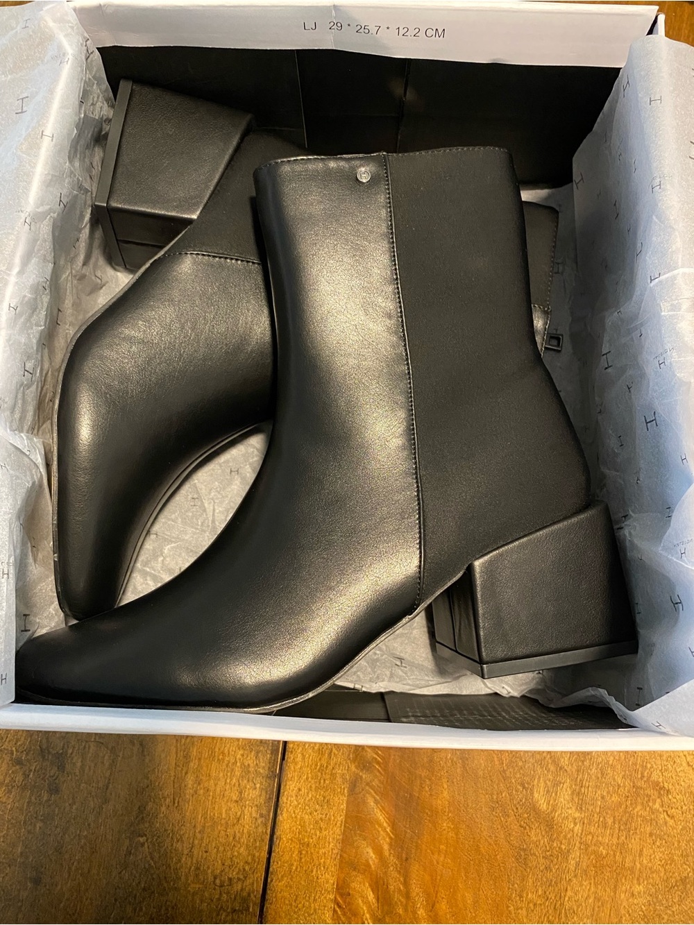 Halston Heritage Black Smooth Faux-Leather Block Heel Ankle Boots